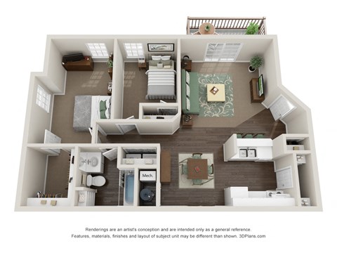 2 Bedroom 1 Bath Floor Plan at Sunset Ridge, West Jordan Utah